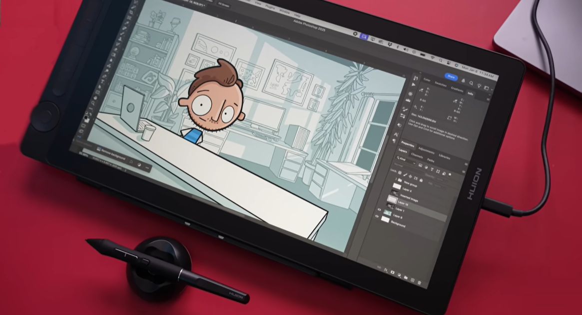 pantalla Huion mostrando ilustración digital